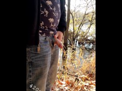 Ginger guy pissing outdoors 