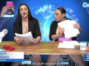 Preview 3 of Camsoda - Lesbian MILF and Teen ride Sybian masturbate on air while reading the news