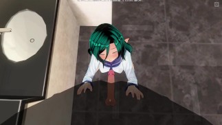 3D HENTAI девушка с синими волосами отсосала однокласснику
