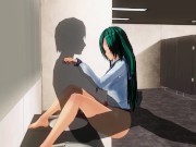 Preview 1 of 3D HENTAI girl with blue hair fucks in the washroom