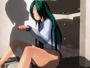 Preview 2 of 3D HENTAI girl with blue hair fucks in the washroom