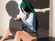 Preview 3 of 3D HENTAI girl with blue hair fucks in the washroom