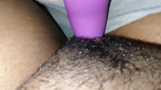 Teasing my hairy pussy before everyone wakes up