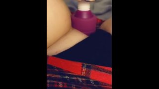 Close Up Slutty Girl Uses Wand In Her Old School Skirt