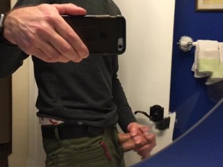 So horny! I jerk and cum in my bathroom after work.