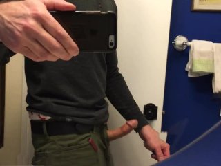 So horny! I jerk and cum in my bathroom after work.