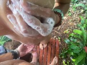 Preview 1 of Outdoor Sex - Horny GF cleans, sucks, and fucks