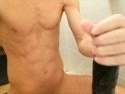 Preview 1 of Riding Huge Black Dildo in a toilet