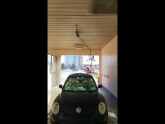 Sissy Washes Car in Public in Womans Swim Suit!