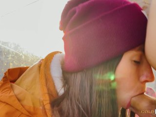 POV. Naughty stranger seduced me with public blowjob in mountaincableway and begged tocum in mouth