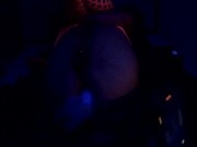 Preview 2 of Caged Sissy fucked with a huge glowing dildo in the black light