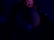 Preview 5 of Caged Sissy fucked with a huge glowing dildo in the black light