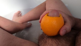 Chastity Release Cum Into Orange Must Fuck Fruit Masturbation