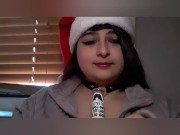 Preview 1 of wears a Santa Hat + oils up Big Bouncy Boobs while smoking