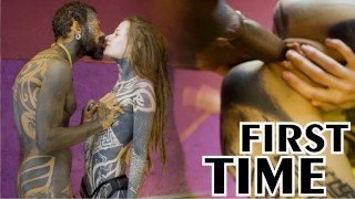 Tattooed couple interracial rough sex with sloppy deepthroat and pussy creampie - passionate fuck