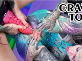 Tattoo teens female domination, ANAL fuck, strap on, gaping ass, prolapse, crazy big toys