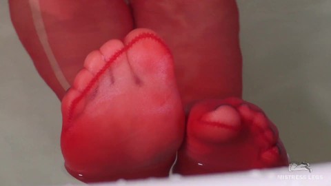 Relax And Watch My Red Nylon Toes Wiggling Foot Fetish Video