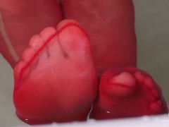 Relax And Watch My Red Nylon Toes Wiggling Foot Fetish Video