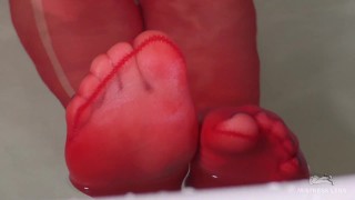 Relax And Watch My Red Nylon Toes Wiggling Foot Fetish Video