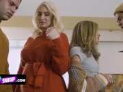 Preview 4 of Mom Swap - Sexy Stepmoms Warm Up Their Naughty Boys After Snowball Fight - Holiday Special Edition