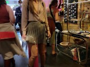 Preview 5 of Accidentally flashing pussy to crowd while no panties upskirt shoe shopping