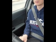 Preview 2 of Twink gets horny in the car ans plays with his dick