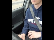 Preview 3 of Twink gets horny in the car ans plays with his dick
