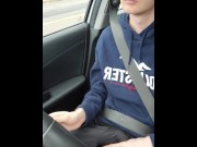 Preview 4 of Twink gets horny in the car ans plays with his dick