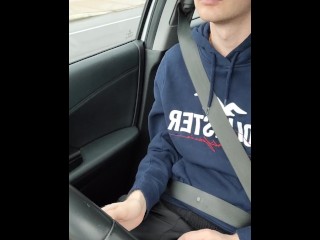 Twink gets horny in the car ans plays with his dick