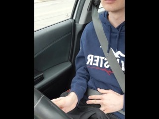 Twink Gets Horny in the Car Ans Plays with his Dick