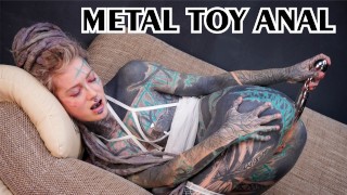 Tattoo girl masturbating with BIG STEEL TOY, ANAL masturbation, gape, alternative, goth