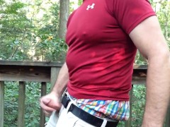 Jacking off in the woods at the public park