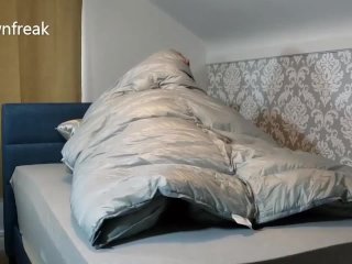 Part 2 Humping Silver Down Bag. Puffy Nylon Makes Him Cum.