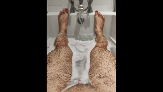 Hairy FTM in the bath, wet dick