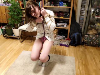 Girl in Socks & Sweaterdress SufferingIn Crotch Rope - Xmas_Special
