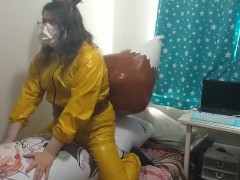 PVC Suit Inflatable tail Brown Fox Sissy Breathplay Hump Eevee