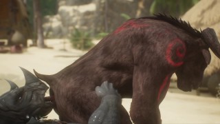 Minotaur Cums A Lot After Getting Fucked By A Rhinoceros
