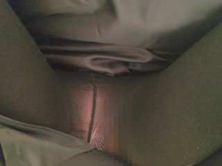 Crossdresser with pantyhose and pink panties.