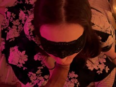Video Holiday New Year blowjob from a beautiful woman in a mask and dress