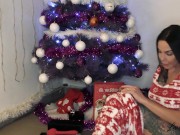 Preview 5 of Slutty Italian girl plays with new Toys! Intense Orgasm under the Christmas Tree!