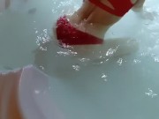 Preview 6 of babes in red panties in the jacuzzi does blowjob and shows her ass and tits