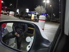 Caught Gf in leather  mastrubating at gas pump in public