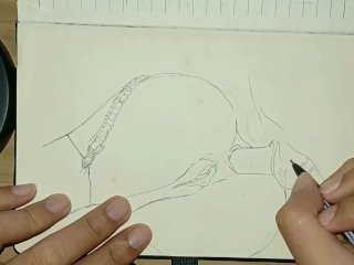paper and pen, pussy focus, cartoon, creative porn