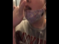 Playing with my pissing pussy in the Ohare bathroom