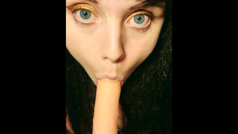 Pretty Blue Eyes Sucking On A Dildo, Very Short