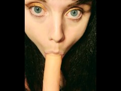 Pretty Blue Eyes Sucking On A Dildo, Very Short