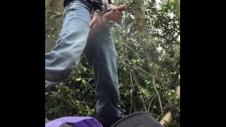 Outside woodland wank part 2 - Christmas jumper and wellies outdoor cumming with big cock 