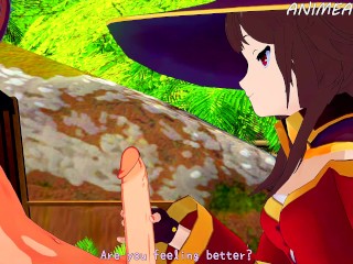 Konosuba Hentai: Megumin Handjob_Kazuma's Big Cock