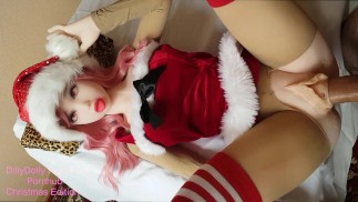 Merry Xmas Fucked his Doll in the Ass Real orgasm girl voice hard fuck Bukkake Cumshot Face