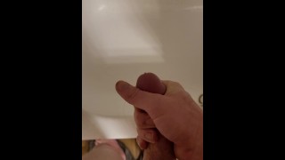 Stroking and pissing all over my shower/myself 
